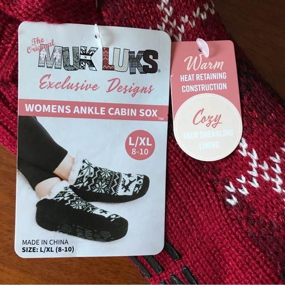Muk Luks Ankle Cabin Sox Slipper Socks, Faux Sherpa Fur Lining, Size L/XL (8-10) - Picture 3 of 4